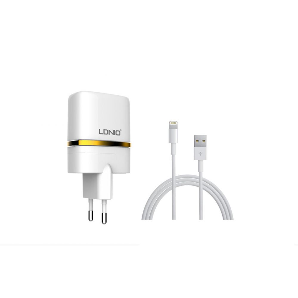 LDNIO DL-AC52, 5V 2.4A,Network charger Universal , 2xUSB, With cable for iPhone 5/6/7SE, White - 143